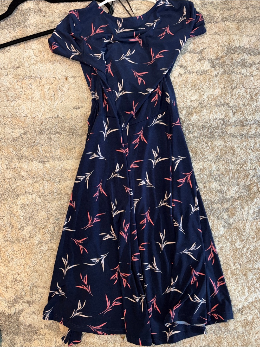 OFFERS OPEN! Small Kaileigh Navy Floral Midi Wrap Dress Pink & White Accents - Picture 5 of 6